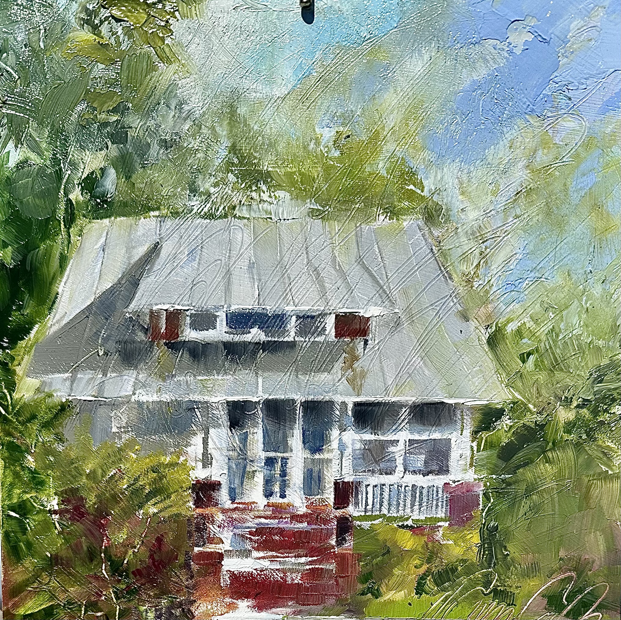 Janet Conway Rose demonstrates in New Bern – James Reed Lane off of Pollock St. – brick alley with fountain