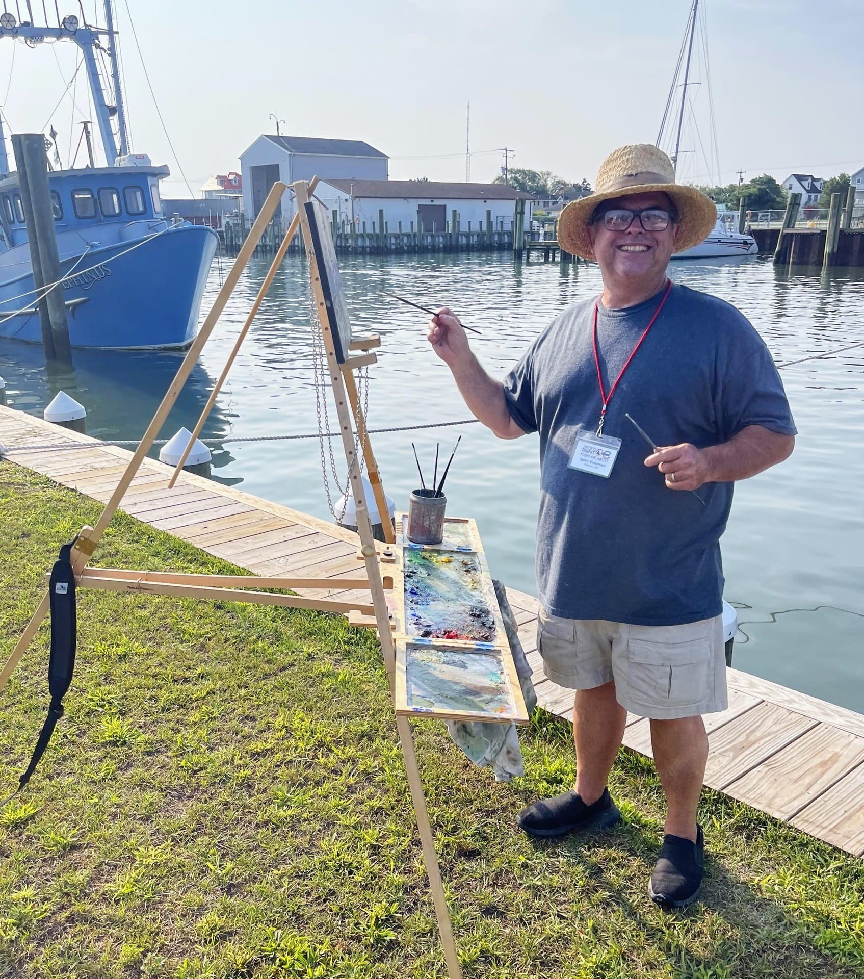 John Eiseman demonstrates in Beaufort - Sailboats behind Dock House Restaurant - 500 Front St. 1 eiseman.action painting 1